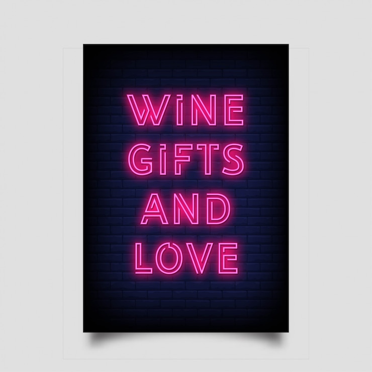 Vettore regali di vino e amore per poster in stile neon.