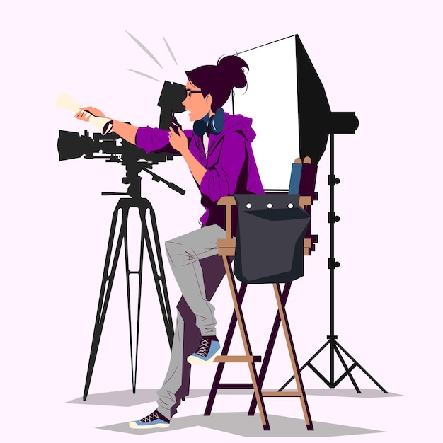 Regista femminile che lavora su un concetto di set cinematografico