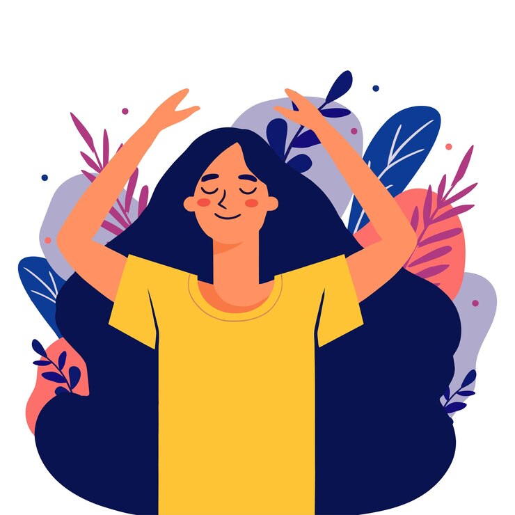 Relax womanArmonia emozione positiva Illustrazione sulla salute mentale