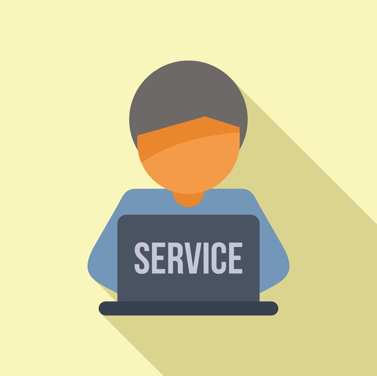 Vettore remote laptop service man icon flat vector riparazione rotta computer rotto