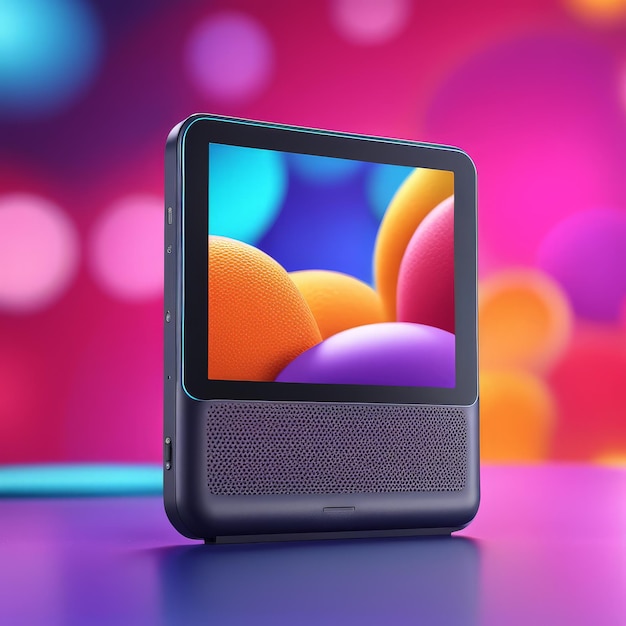 Rendering 3D di una smart TV con sfondo astratto colorato