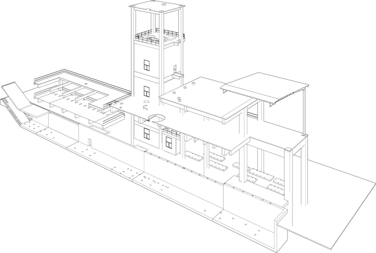 Vettore rendering architettonico di un edificio moderno