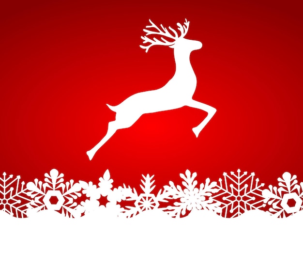 Renna su sfondo rosso con illustrazione vettoriale fiocchi di neve