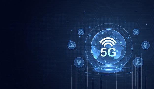 Rete 5G: sistemi wireless e tecnologia internet concetto di rete di comunicazione smart city 5G wireless mobile internet connessione wifi concetto di dati vettore