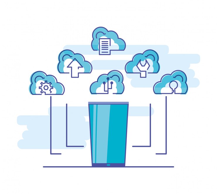 Vettore rete di cloud computing con smartphone