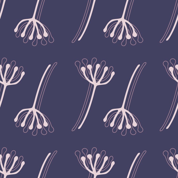 Reticolo botanico senza giunte di fiori di tarassaco. Sfondo blu navy brillante con elementi floreali sagomati bianchi. Sfondo semplice. ed per carta da parati, tessuto, carta da imballaggio, stampa su tessuto.