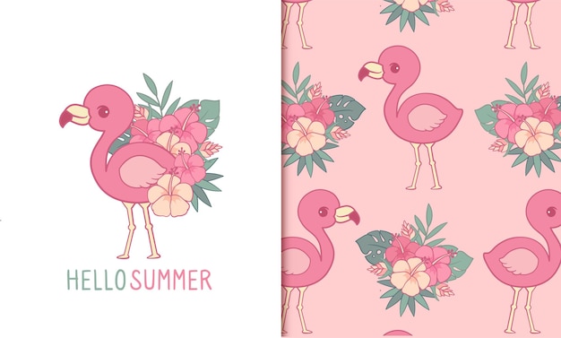 Reticolo e carta senza cuciture floreali di estate tropicale del fenicottero rosa