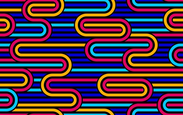 Reticolo senza giunte a righe con linee tessute, sfondo astratto geometrico, rete a righe, labirinto ottico, rete web. Design colorato.