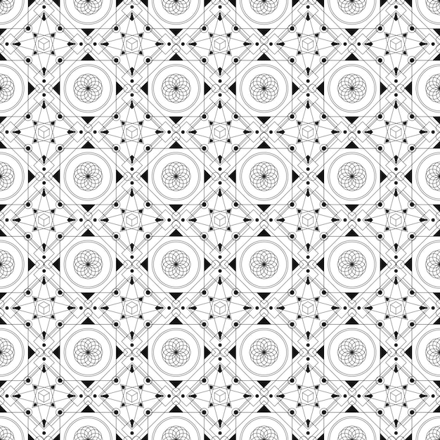 Reticolo senza giunte astratto della geometria Stile della geometria sacra Bianco e nero