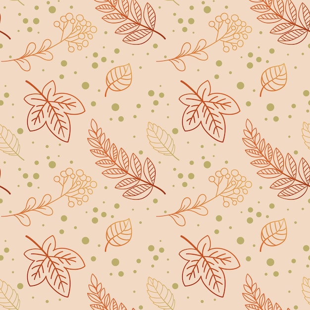 Reticolo senza giunte con disegno a mano foglie colorate giallo arancio rosso disegno a mano sfondo ripetuto