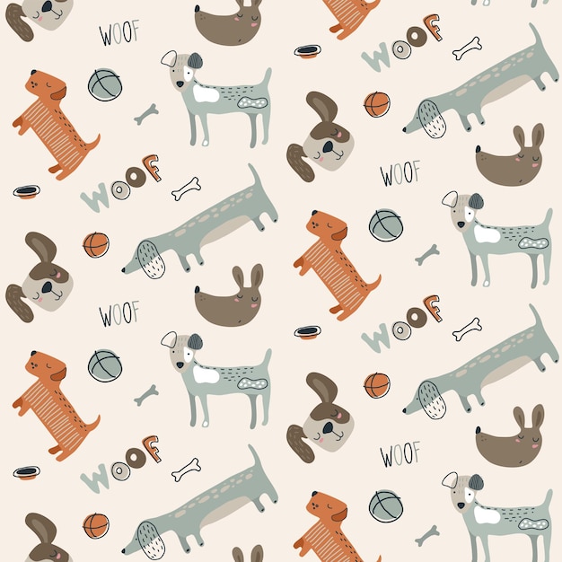 Reticolo senza giunte con gli animali del cane Sfondo creativo infinito vivaio