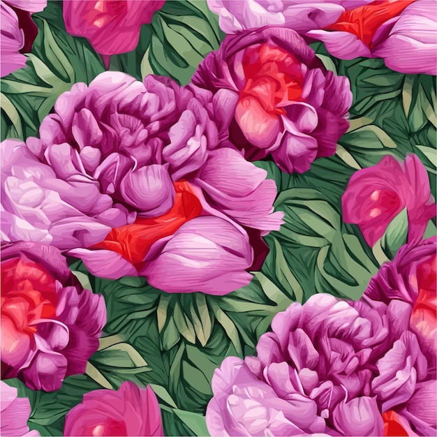 Reticolo senza giunte con peonie rosa e foglie su sfondo verde