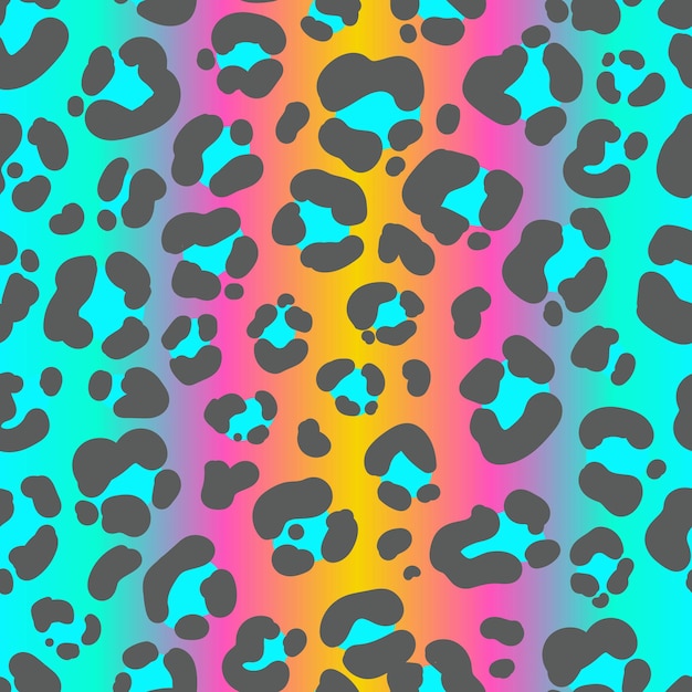 Reticolo senza giunte del leopardo al neon. Sfondo maculato colorato brillante. Stampa animalier arcobaleno.