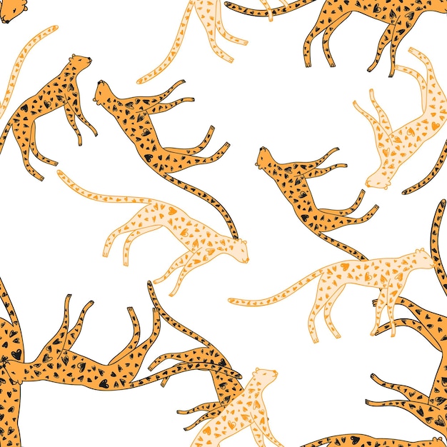 Reticolo senza giunte del leopardo sveglio disegnato a mano Carta da parati infinita del ghepardo di scarabocchio