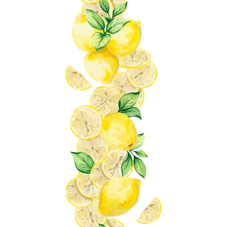 Vettore reticolo senza giunte dell'acquerello con un percorso di limoni e foglie verdi