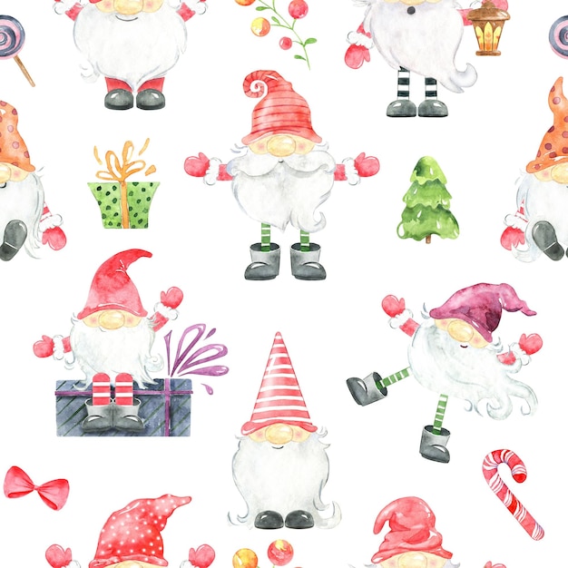 Reticolo senza giunte dell'acquerello di gnomi di natale