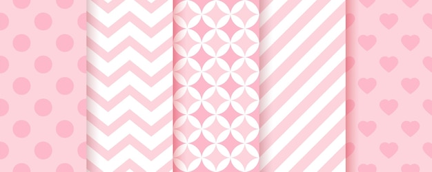 Reticolo senza giunte della neonata. Sfondi rosa. Stampe geometriche pastello. Set di texture per bambini. Vettore