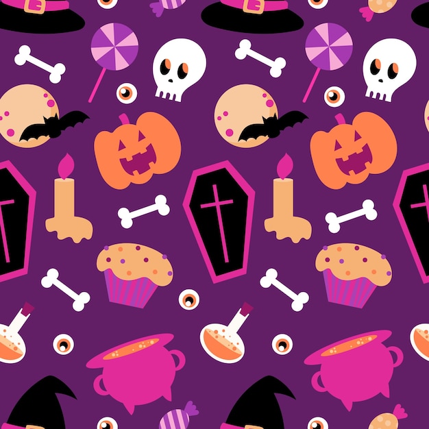 Reticolo senza giunte di Halloween su uno sfondo viola. cartone animato