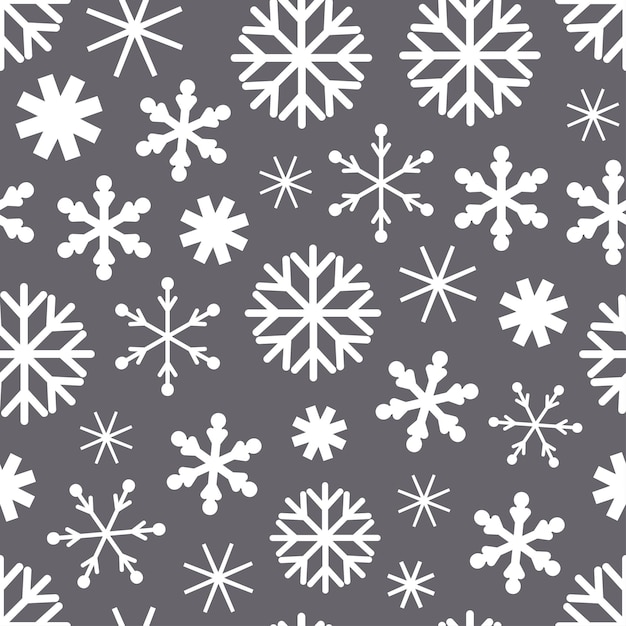 Reticolo senza giunte di inverno di vettore dai fiocchi di neve. Favoloso sfondo per il design sul tema dell'inverno accogliente, Capodanno, Natale. Illustrazioni di bebè piatte e carine