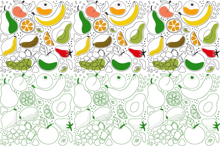 Vettore reticolo senza giunte frutta colorato luminoso e contorno verde