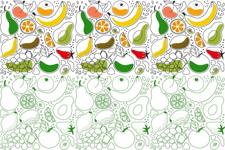 Reticolo senza giunte frutta colorato luminoso e contorno verde