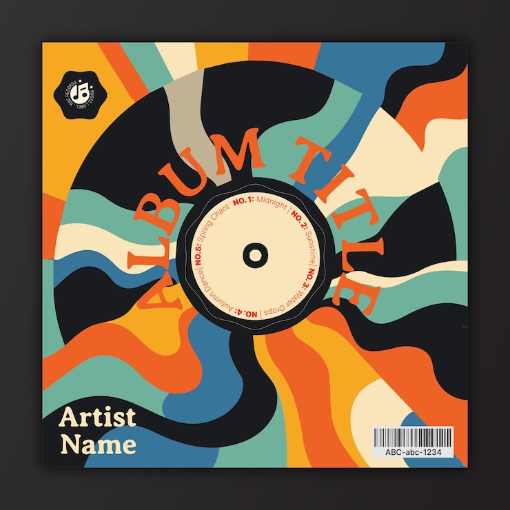 Vettore retro 70s psychedelic mid century music artist album cover vector design