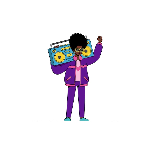 Retro 80s Boombox Person Illustration Design Grafico