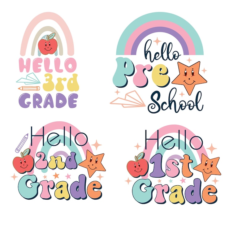 Vettore retro back to school bundle kindergarten primo giorno di scuola scuola retro firstsecond