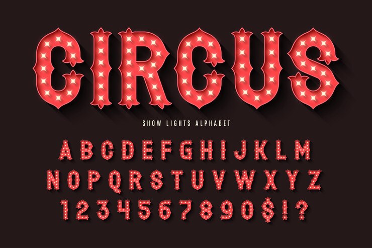 Retro circo alfabeto design cabaret fate lampade LED lettere e numeri