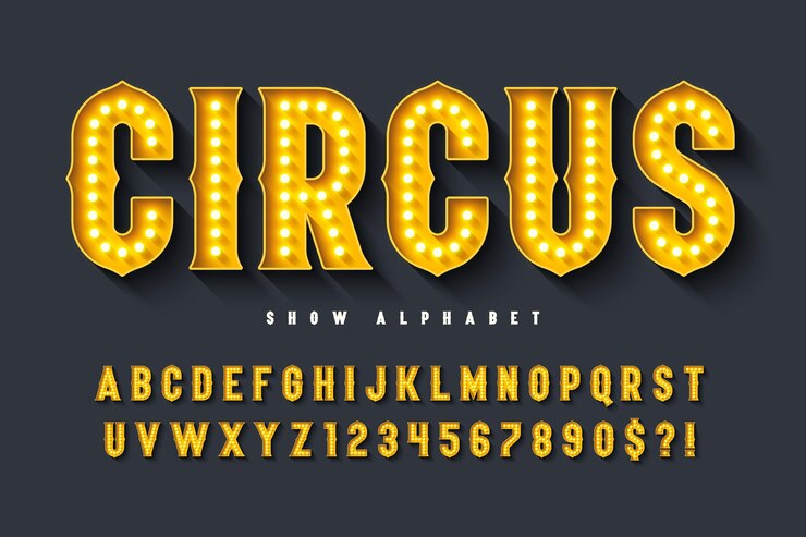 Retro circo alfabeto design cabaret fate lampade LED lettere e numeri