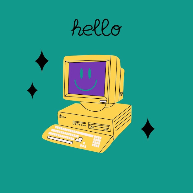 Retro computer stile y2k anni '90 Dispositivo elettronico anni 2000 Nostalgia per gli anni '90 Tastiera e monitor