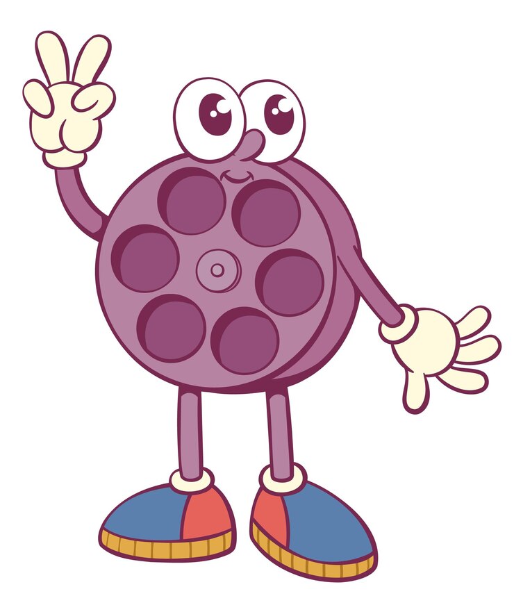 Vettore retro groovy film reel personaggio mascotte