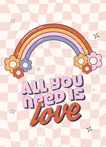 Retro groovy giorno di San Valentino cartolina d'auguri banner poster invito