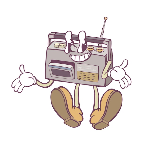 Retro groovy radio mascotte character design
