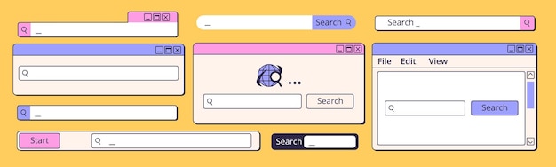 Retro search interface Vintage browser internet searching bar ui website engine web page technology click find window navigation or phone application classy vector illustration