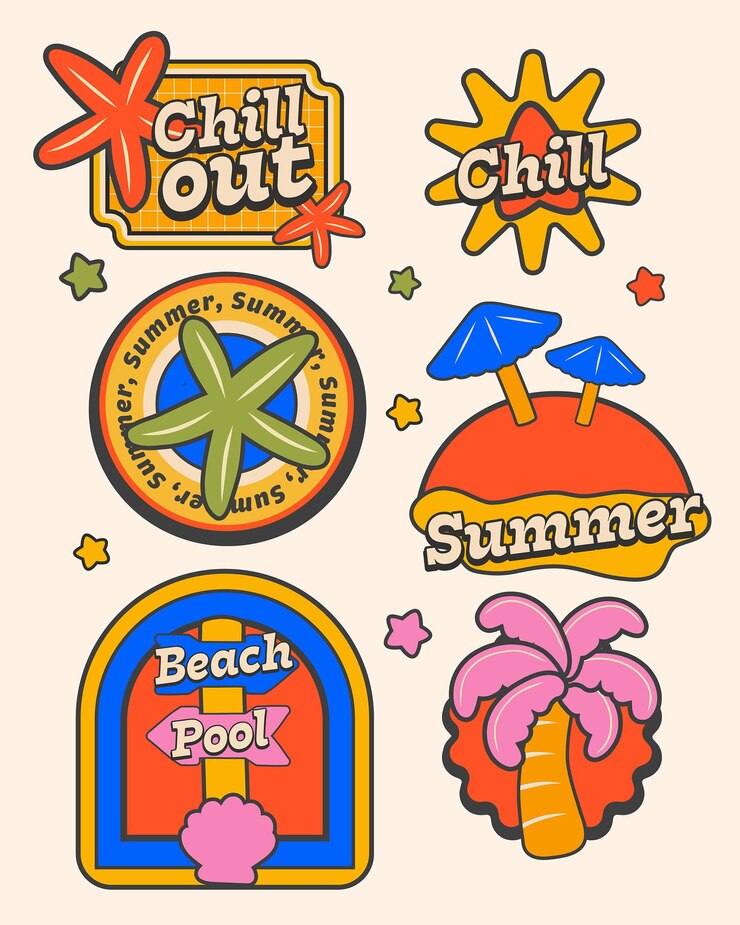 Retro Summer Stickers and Badges