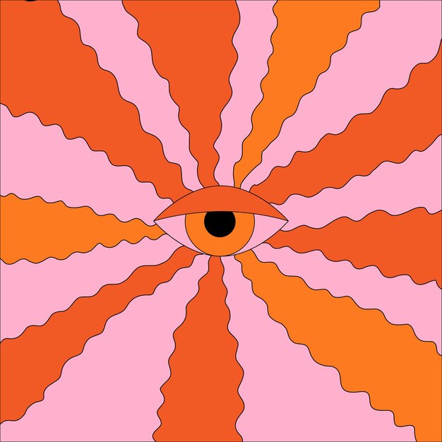 Retro trippy sfondo psichedelico rosso e rosa groovy evil eye con carta da parati ray burst
