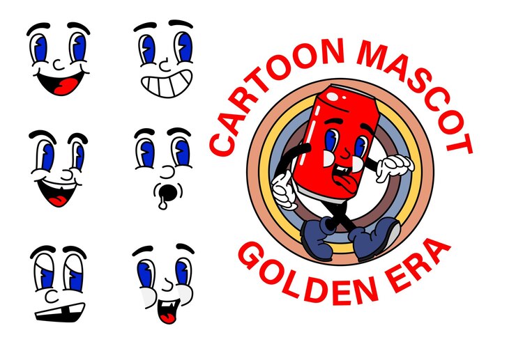 Vettore retro vintage mascotte di cartoni animati più antiche