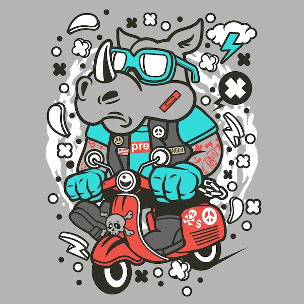 Rhino Scooterist Cartoon