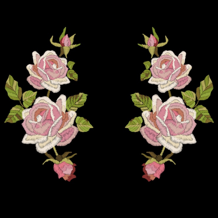 Vettore ricamo di rose isolato