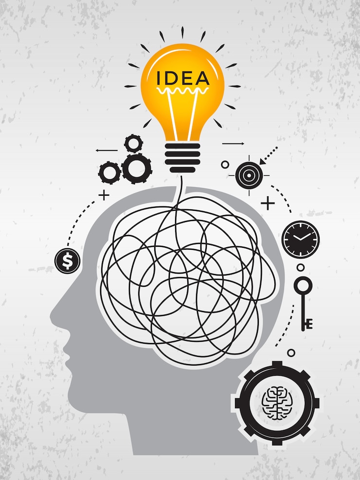 Vettore ricerca di idee. linee mentali del caos che pensano a una buona idea scarabocchiare