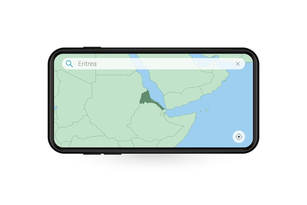 Ricerca mappa dell'Eritrea nell'applicazione mappe per smartphone. Mappa dell'Eritrea nel telefono cellulare.