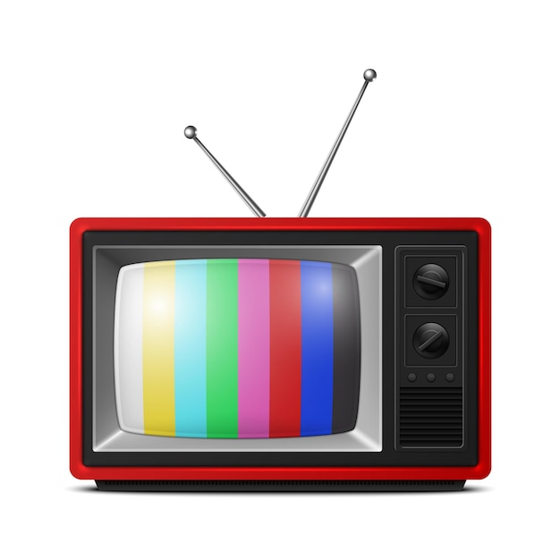 Ricevitore televisivo a schermo a strisce rosse retrò 3D vettoriale isolato