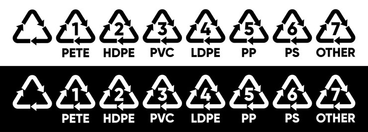 Riciclaggio di carta plastica raccolta di segni di vetro e metallo Icone di imballaggio Icona e composizione del riciclaggio