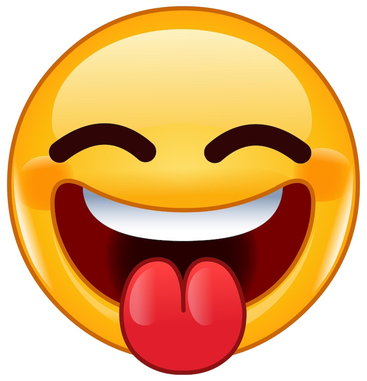 Vettore ridere con gli occhi chiusi e la lingua fuori emoticon