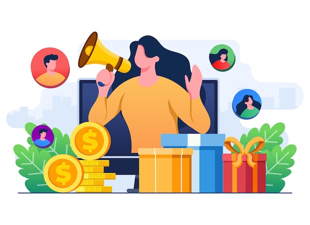 Riferire un concetto di strategia di amico illustrazione piatta