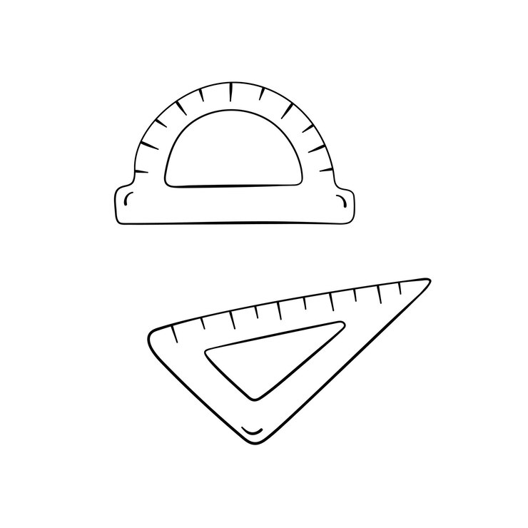 Vettore righello in stile doodle illustrazione vettoriale strumenti di cancelleria per la scuola simbolo di contorno per la stampa
