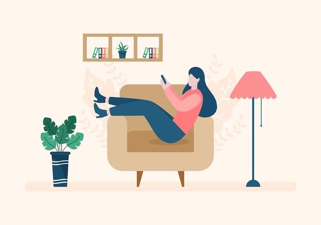 Rilassati a casa per alleviare lo stress illustrazione piatta Vector