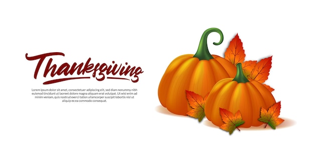 Ringraziamento 3d zucca realistica verdura e foglie d'acero cadono autunno biglietto di auguri poster modello banner