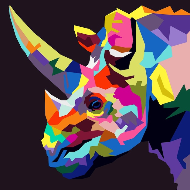Rinoceronte cornuto disegnato utilizzando l'illustrazione vettoriale pop art in stile arte WPAP